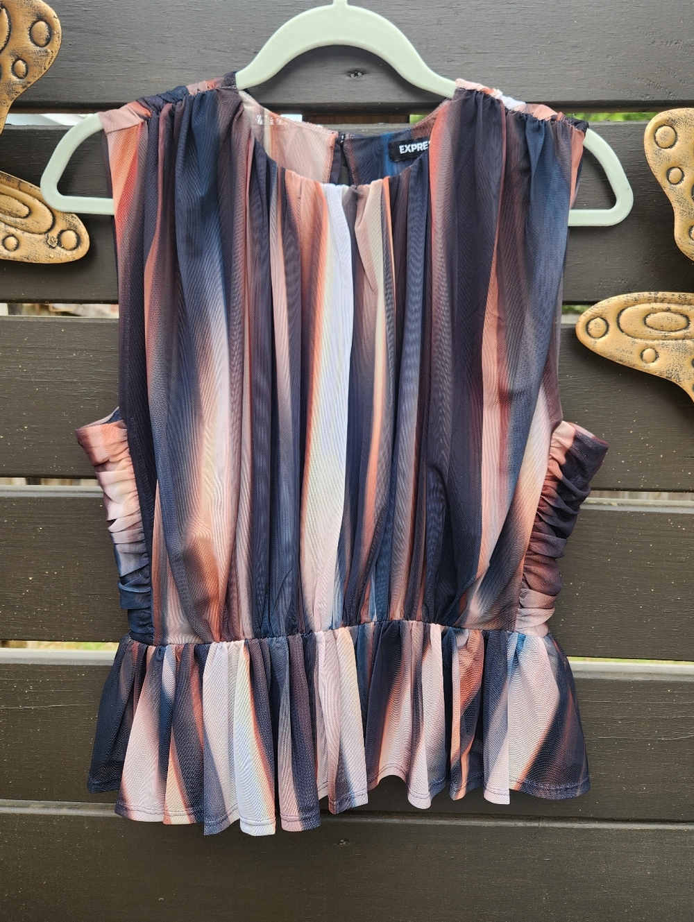 Express Mesh Pleated Peplum Tank Top in Navy and Blush Size Medium